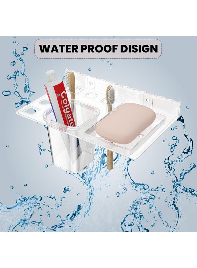 GLOXY Unbreakable Wall Mount Acrylic Corner soap Dish with Toothbrush & Tumbler Holder Shelf Usable for Bathroom and Wash Basin Area, Bathroom Accessories - Image 4