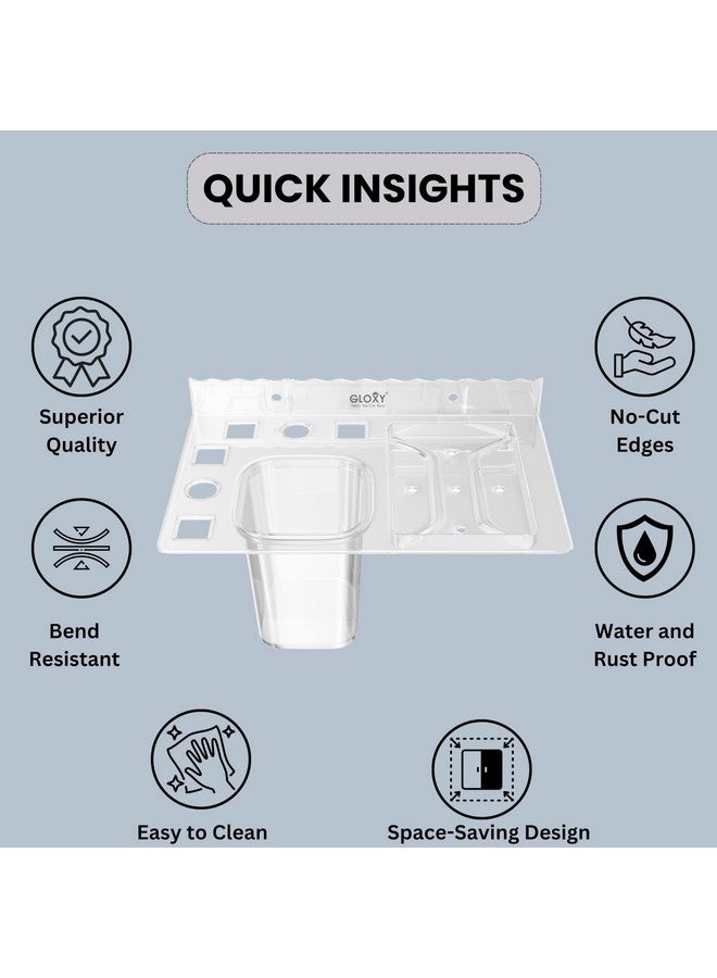 GLOXY Unbreakable Wall Mount Acrylic Corner soap Dish with Toothbrush & Tumbler Holder Shelf Usable for Bathroom and Wash Basin Area, Bathroom Accessories - Image 3