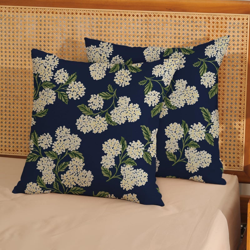 DAFENA Navy Blue Spring Pillow Covers 18x18 Inch 2 Pcs Green Yellow Hydrangea Flower Decor Throw Pillows Vintage Floral Seasonal Summer Outdoor Decoration Pillowcase Linen Cushion Cover for Couch Sofa - Image 2