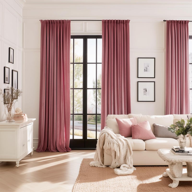 Drapenova Dusty Pink Velvet 84 Inches Curtains 2 Panels Modern Luxury Decorative Pinch Pleated Drapes for Girls Room Nursery Bedroom,Dusty Rose Thermal Blackout Curtains 2 Panels W40 x L84,Home Decor - Image 5