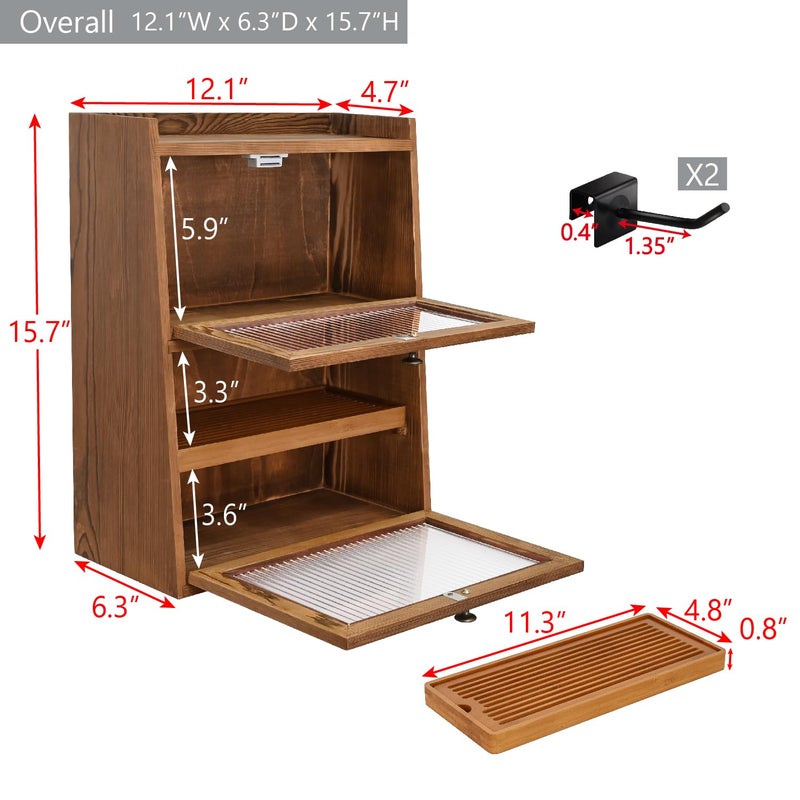 Ikee Design Rustic Wooden 2-Tier Countertop Storage Cabinet with Wavy Doors, Cupboard Organizer with Removable Bamboo Tea Tray, for Kitchen Pantry, Cups, Brown Color, 12.1W x 6.3D x 15.7H in - Image 2