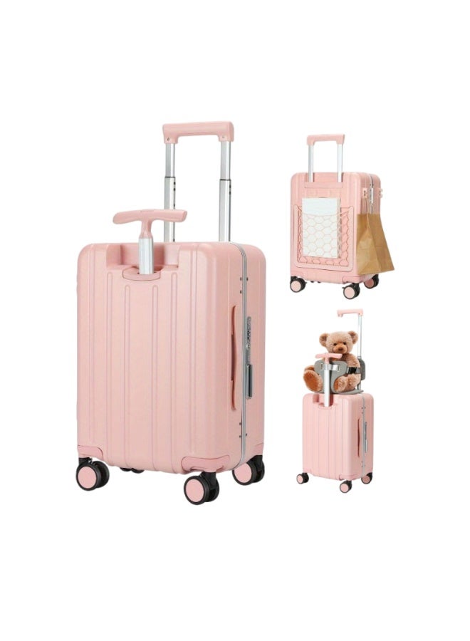 حقيبة يدوية بحجم 20 بوصة باللون الوردي مع حقيبة شبكية وحقيبة صلبة بعجلات دوارة ومزودة بقفل TSA وحزام أمان - Image 5