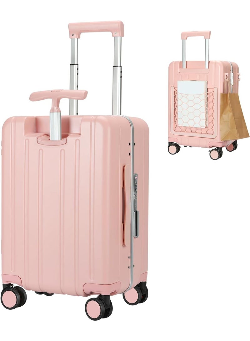 حقيبة يدوية بحجم 20 بوصة باللون الوردي مع حقيبة شبكية وحقيبة صلبة بعجلات دوارة ومزودة بقفل TSA وحزام أمان - Image 2