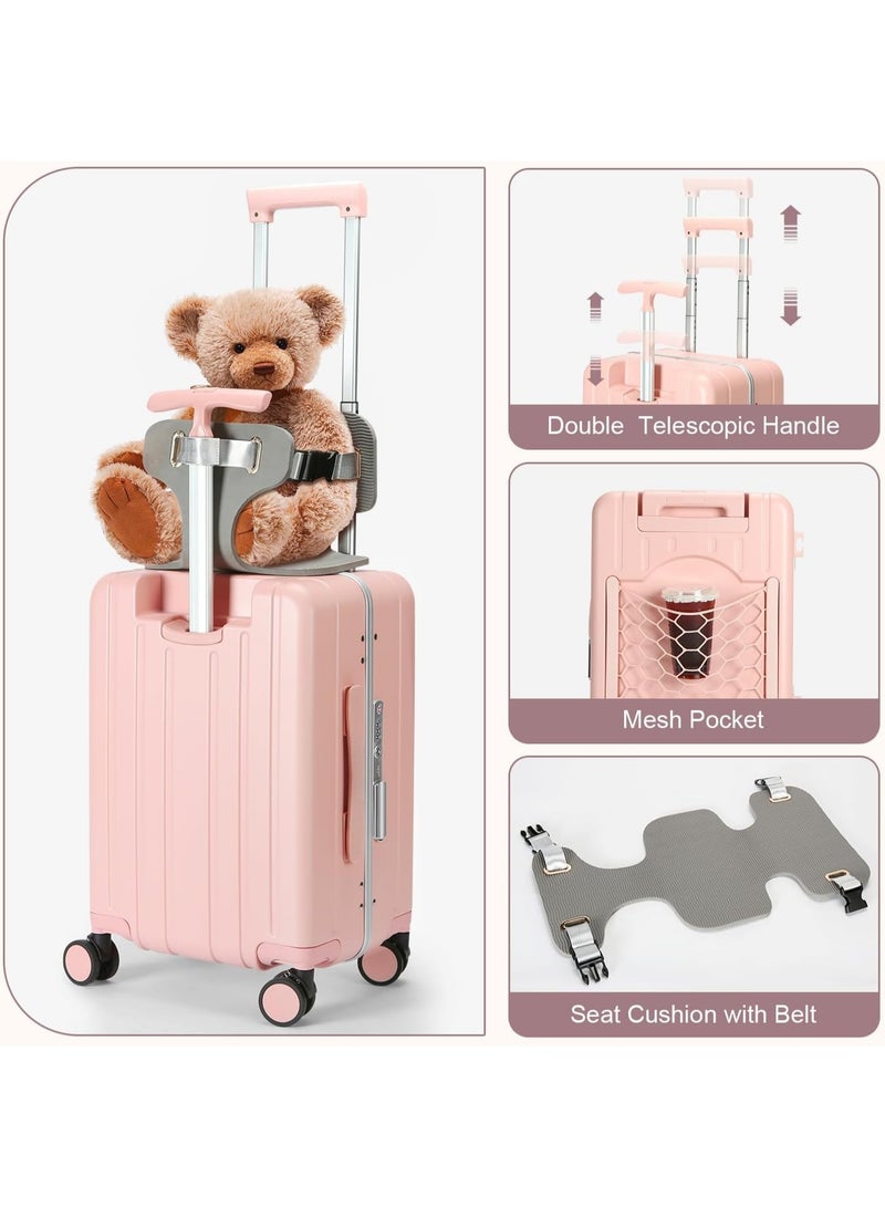 حقيبة يدوية بحجم 20 بوصة باللون الوردي مع حقيبة شبكية وحقيبة صلبة بعجلات دوارة ومزودة بقفل TSA وحزام أمان - Image 1