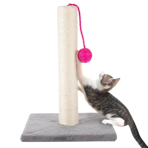 PETMAKER 17-Inch Cat Scratching Post - Sisal Rope and Carpet Scratching Pole with Bright Pink Hanging Ball Toy for Adult Cats and Kittens by PETMAKER (Gray) - Image 1