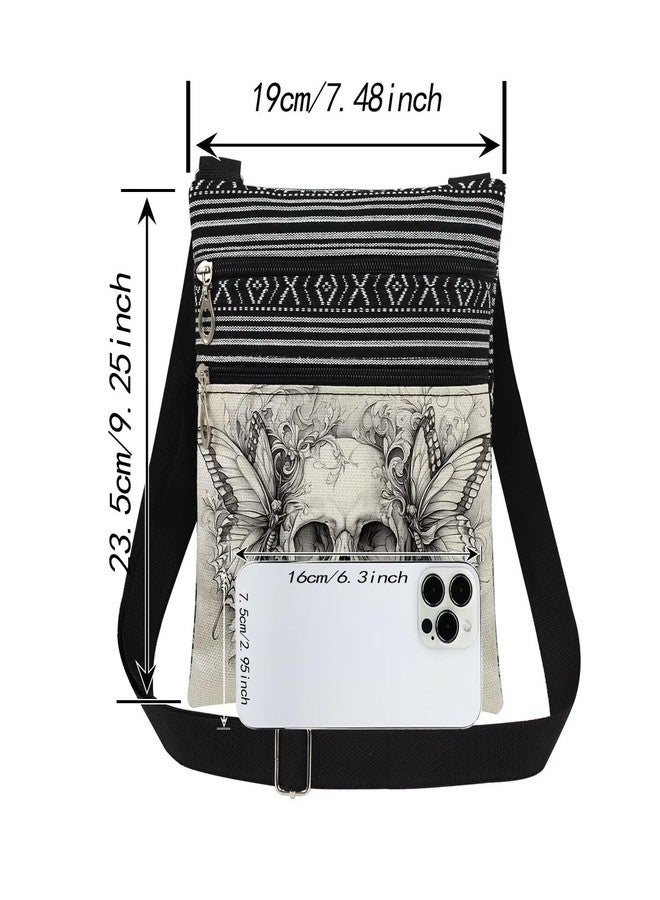 XiaoGalaee Gothic Skull & Butterfly Print Crossbody Bag Black & White Art Design Crossbody Bag Adjustable Strap Unisex Gift for Birthdays Halloween Christmas - Image 4