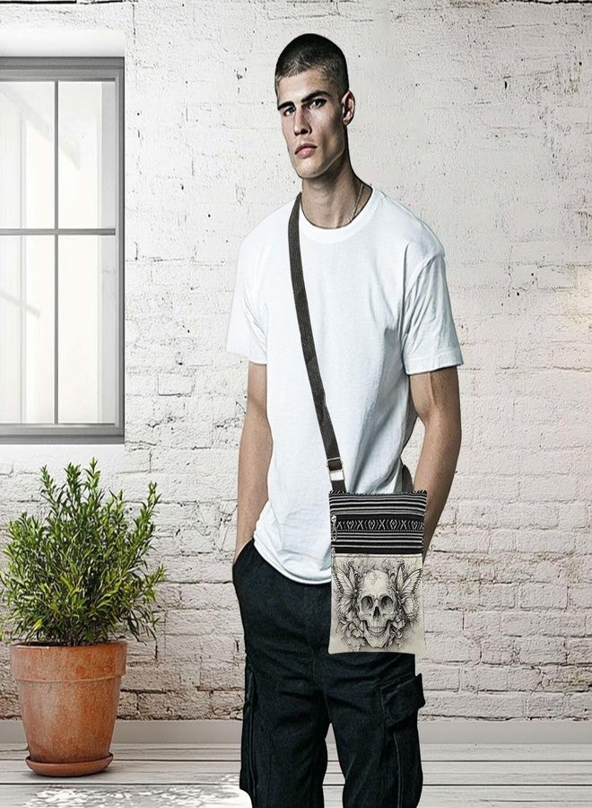 XiaoGalaee Gothic Skull & Butterfly Print Crossbody Bag Black & White Art Design Crossbody Bag Adjustable Strap Unisex Gift for Birthdays Halloween Christmas - Image 5