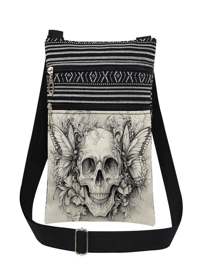 XiaoGalaee Gothic Skull & Butterfly Print Crossbody Bag Black & White Art Design Crossbody Bag Adjustable Strap Unisex Gift for Birthdays Halloween Christmas - Image 1