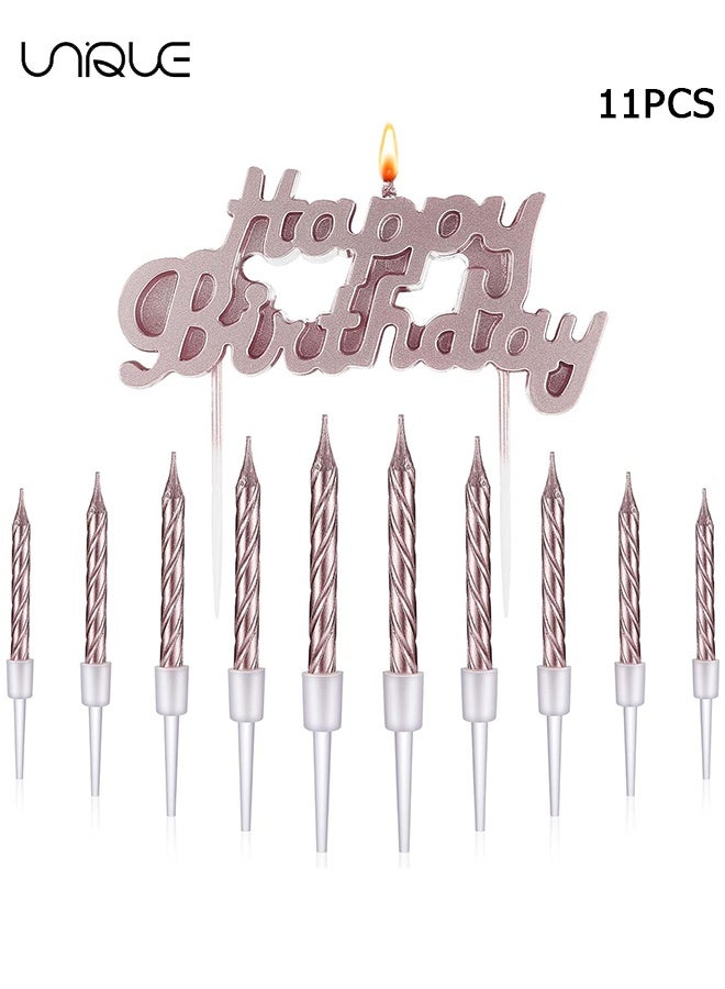 Unique 11 Pcs Candle Set - 2.95 inch Candle Short Thin Spiral Candle - Happy Birthday Candle Cake Birthday Candle Ornament - For Cake Decorating Birthday Decoration Party Supplies (Rose Gold) - Image 1