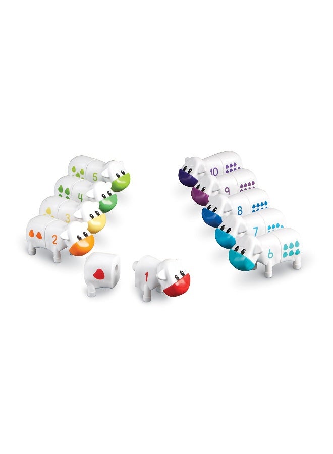 ليرننج ريسورسز موارد التعلم Snap-n-Learn، لعبة عد الأبقار، لعبة رياضيات مبكرة للأطفال الصغار مع مطابقة الأرقام والأشكال، 10 أبقار ملونة من قطعتين مع حوض تخزين، للأعمار من سنتين فما فوق - Image 3