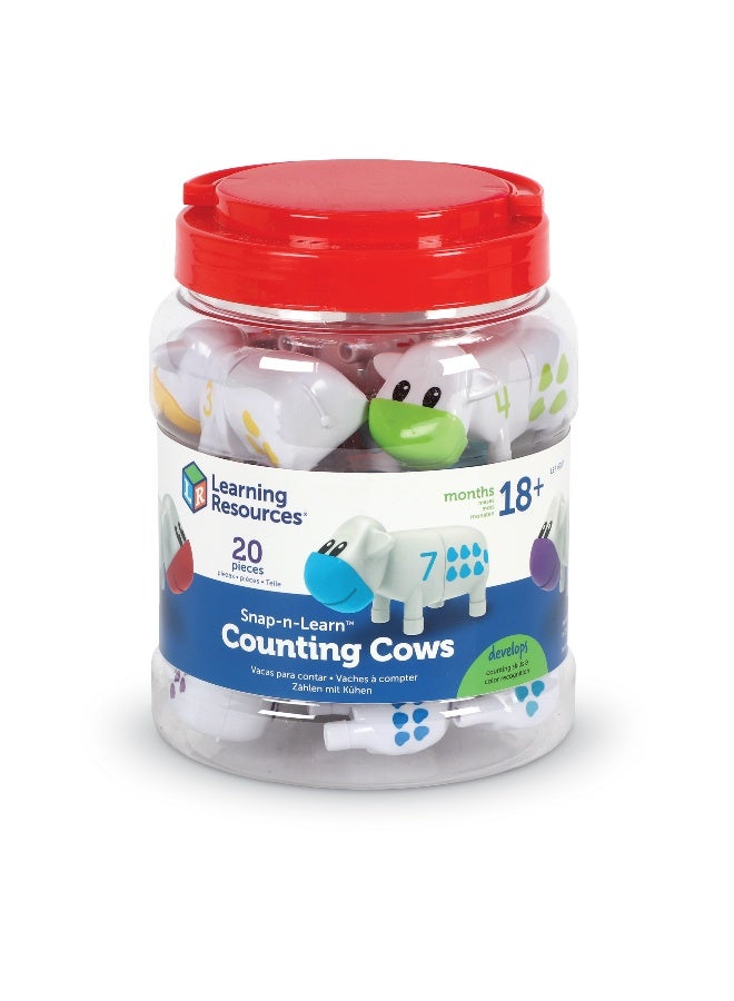 ليرننج ريسورسز موارد التعلم Snap-n-Learn، لعبة عد الأبقار، لعبة رياضيات مبكرة للأطفال الصغار مع مطابقة الأرقام والأشكال، 10 أبقار ملونة من قطعتين مع حوض تخزين، للأعمار من سنتين فما فوق - Image 5