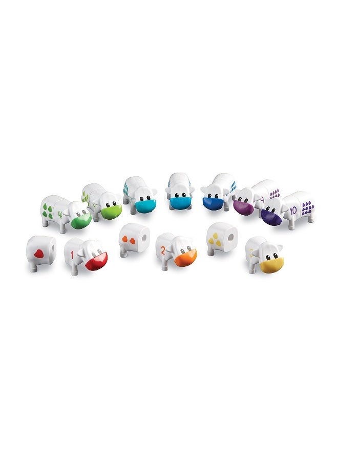 ليرننج ريسورسز موارد التعلم Snap-n-Learn، لعبة عد الأبقار، لعبة رياضيات مبكرة للأطفال الصغار مع مطابقة الأرقام والأشكال، 10 أبقار ملونة من قطعتين مع حوض تخزين، للأعمار من سنتين فما فوق - Image 2