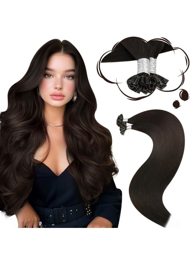 Moresoo U Tip Hair Extensions Human Hair Darkest Brown K Tips Hair Extensions 16 inch U Tip Keratin Hair Extensions Human Hair Straight 50G /50S - Image 1