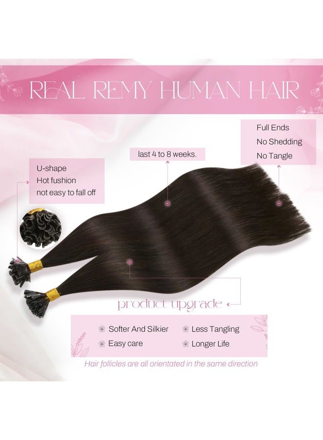 Moresoo U Tip Hair Extensions Human Hair Darkest Brown K Tips Hair Extensions 16 inch U Tip Keratin Hair Extensions Human Hair Straight 50G /50S - Image 2