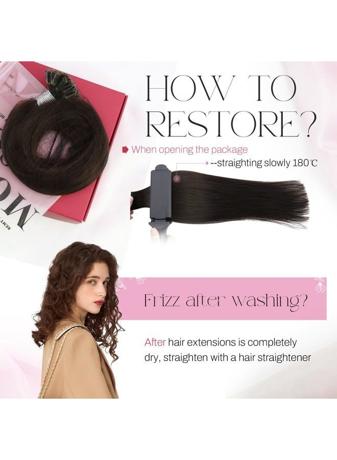 Moresoo U Tip Hair Extensions Human Hair Darkest Brown K Tips Hair Extensions 16 inch U Tip Keratin Hair Extensions Human Hair Straight 50G /50S - Image 5