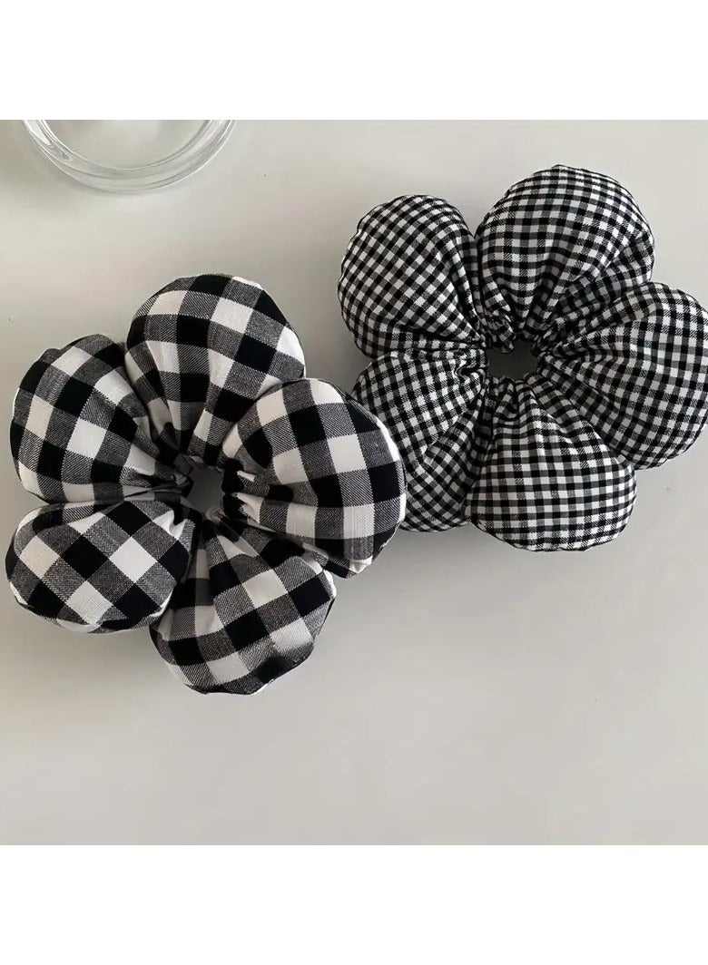 Goolsky 2Pcs Elegant French Checkered Bow Hair Scrunchie for Women - Thick Elastic Ponytail Holder Hair Band with Gingham Pattern - Fashion Accessory for Teens & Adults, Ideal Gift - Image 1