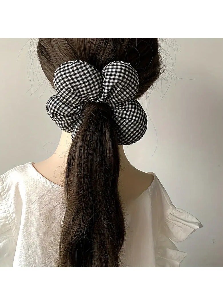 Goolsky 2Pcs Elegant French Checkered Bow Hair Scrunchie for Women - Thick Elastic Ponytail Holder Hair Band with Gingham Pattern - Fashion Accessory for Teens & Adults, Ideal Gift - Image 3