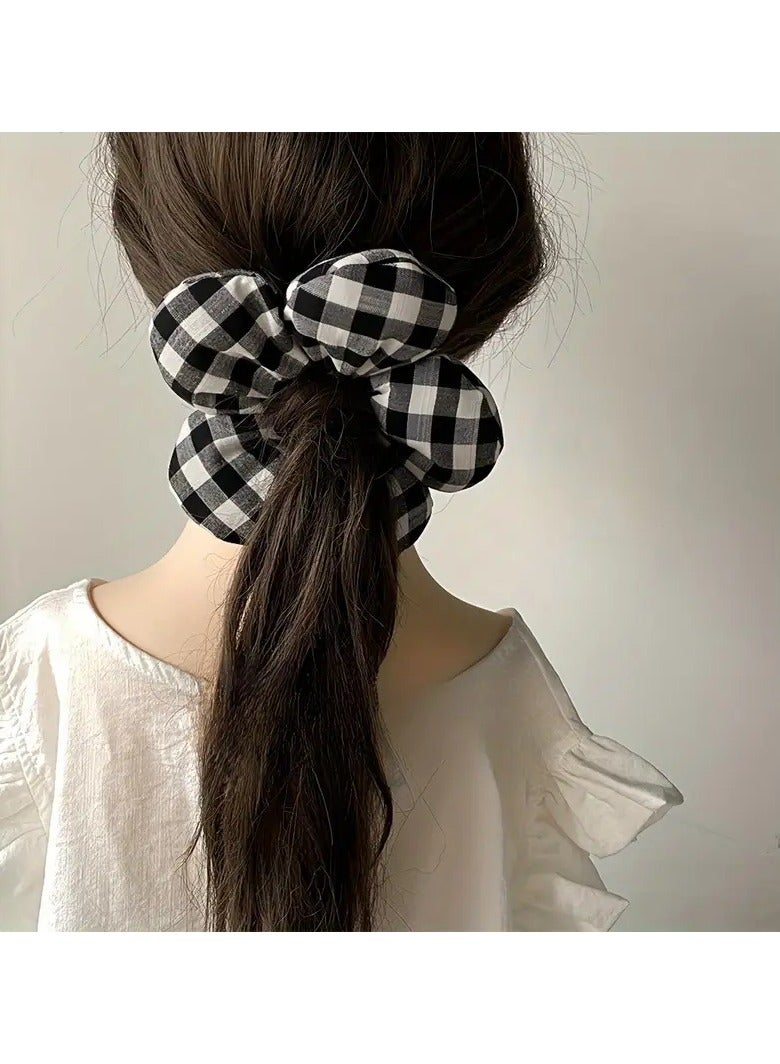Goolsky 2Pcs Elegant French Checkered Bow Hair Scrunchie for Women - Thick Elastic Ponytail Holder Hair Band with Gingham Pattern - Fashion Accessory for Teens & Adults, Ideal Gift - Image 4