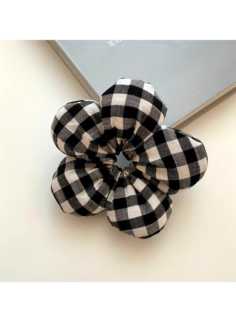 Goolsky 2Pcs Elegant French Checkered Bow Hair Scrunchie for Women - Thick Elastic Ponytail Holder Hair Band with Gingham Pattern - Fashion Accessory for Teens & Adults, Ideal Gift - Image 5