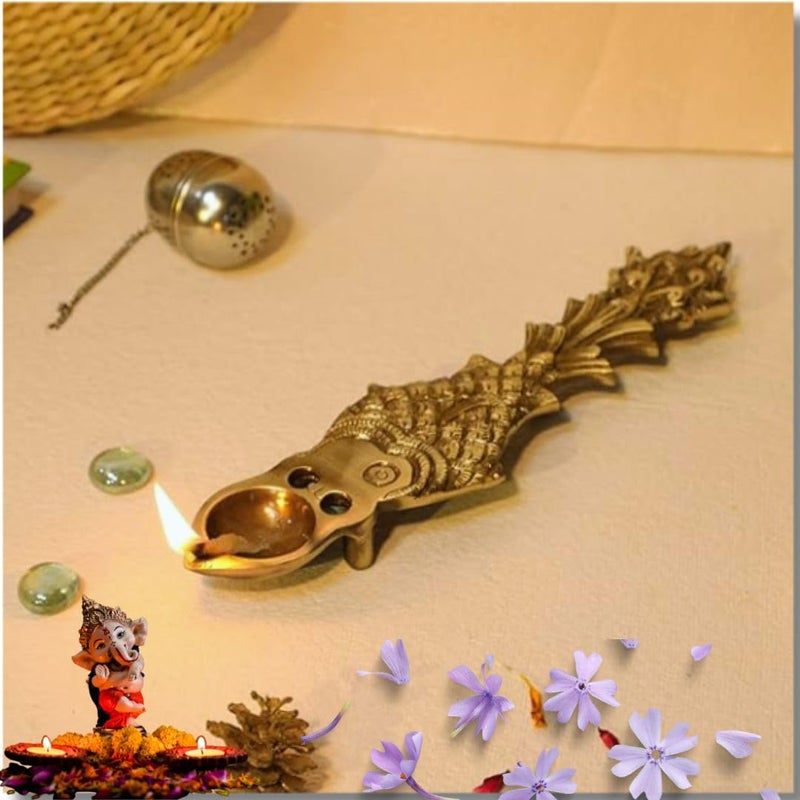 Puja N Pujari Puja N Pujari Fish Design Brass Aarti Pooja SpoonAarti Diya for Pooja 