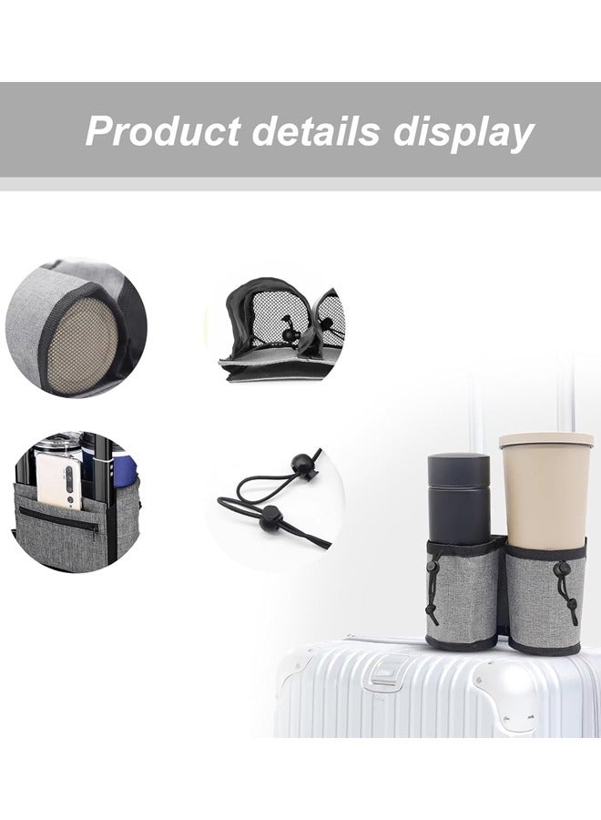 حامل أكواب لحقيبة السفر، حامل أكواب للطائرة للسفر، للمسافرين لحمل المشروبات والقهوة والزجاجات والوجبات الخفيفة (رمادي) - Image 2