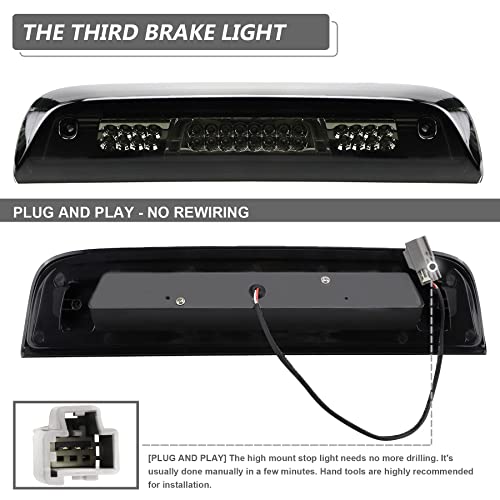 Gubebaili 3rd Brake Light for Chevrolet Silverado/for GMC Sierra 1500 2014-2018, 2500HD 3500HD 2015-2018, LED Third Brake Light Rear Cargo Lamp High Mount Stop light, Smoke Lens - Image 4