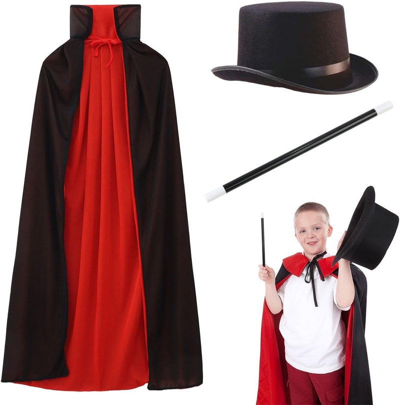 Home Smart Magician Cloak Stand Collar Cloak for Kid's Magician Role Play Costume Set with Hat and Wand for Party - Image 1