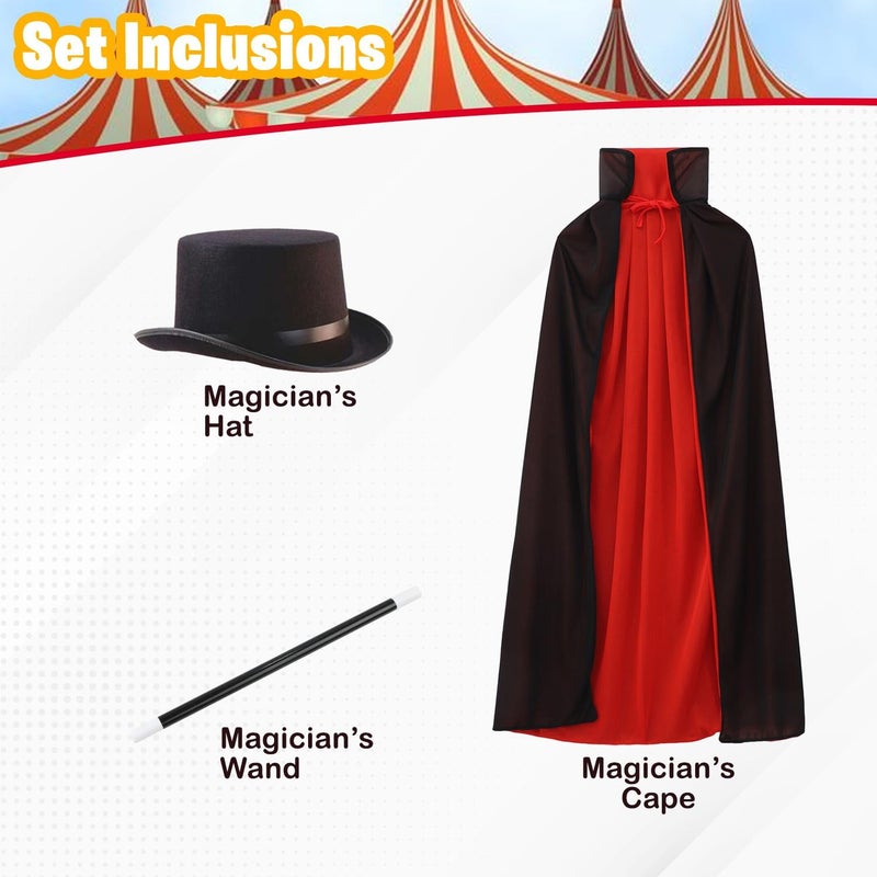 Home Smart Magician Cloak Stand Collar Cloak for Kid's Magician Role Play Costume Set with Hat and Wand for Party - Image 3