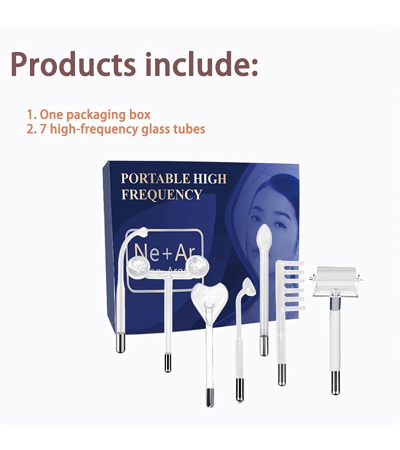 A Argon And Neon High Frequency Beauty Device With Seven Different Shaped Attachments Without Handle For Facial Skincare - Image 5