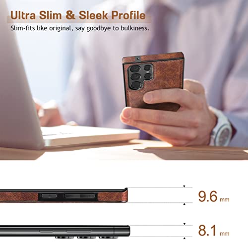 LOHASIC for Galaxy S23 Ultra Case, Premium Leather Luxury Business PU Non-Slip Grip Shockproof Bumper Full Body Protective Cover Phone Cases for Samsung Galaxy S23 Ultra 5G 6.8 inch - Brown - Image 4