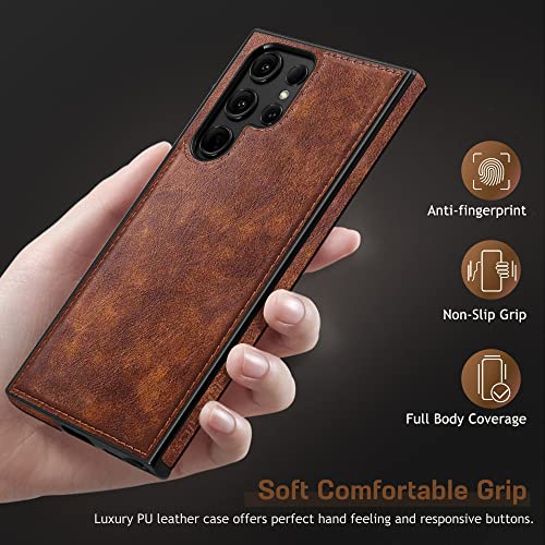 LOHASIC for Galaxy S23 Ultra Case, Premium Leather Luxury Business PU Non-Slip Grip Shockproof Bumper Full Body Protective Cover Phone Cases for Samsung Galaxy S23 Ultra 5G 6.8 inch - Brown - Image 5