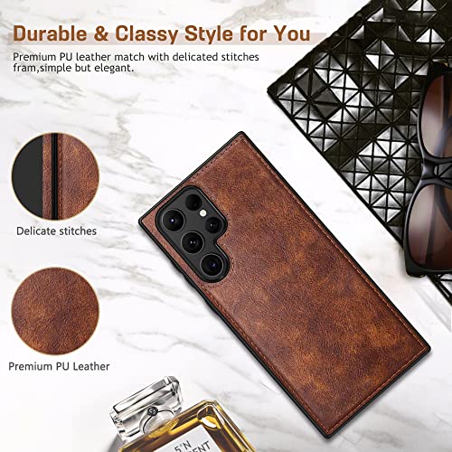 LOHASIC for Galaxy S23 Ultra Case, Premium Leather Luxury Business PU Non-Slip Grip Shockproof Bumper Full Body Protective Cover Phone Cases for Samsung Galaxy S23 Ultra 5G 6.8 inch - Brown - Image 3