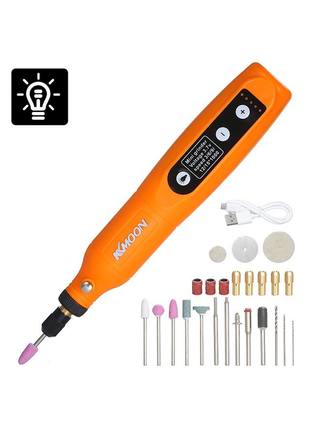 NIBEMINENT 5-Speed Speed Adjustment Mini Electric Grinder Tool Set USB Charging Grinding Machine for Jade Carving Wood Punching Metal Polishing Orange 21.0x7.0x5.5cm - Image 1