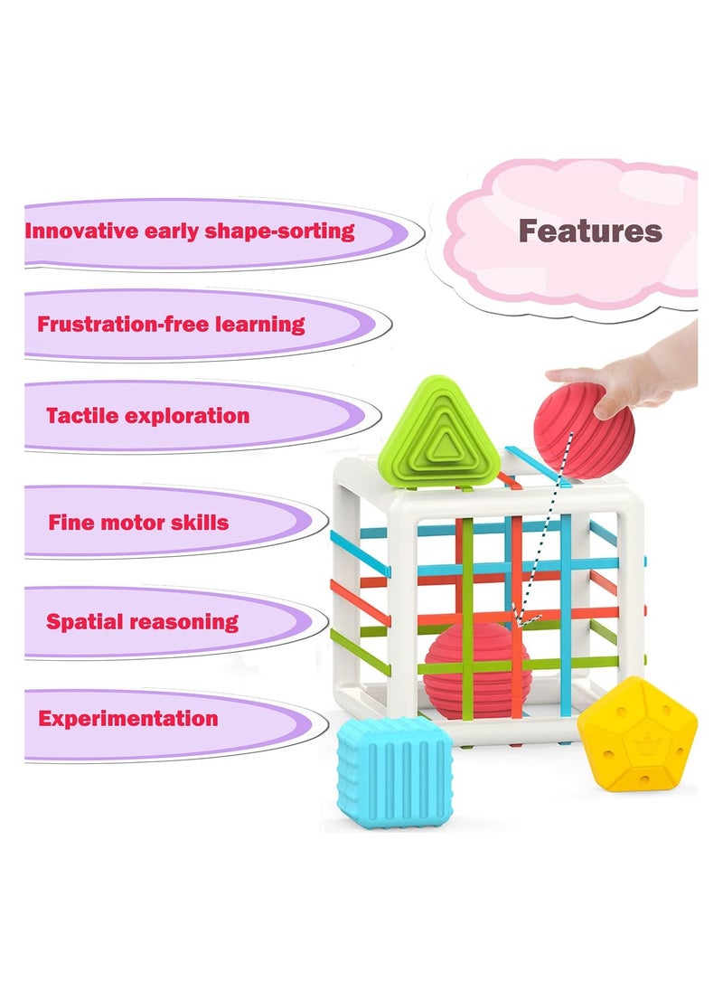 ORiTi - Montessori Toys for 1 Year Old,Baby Sorter Toy Colorful Cube and 6 Pcs Multi Sensory Shape, Toddler Developmental Learning Toys Birthday Gifts,Baby Toys 6-12-18 Months - Image 1
