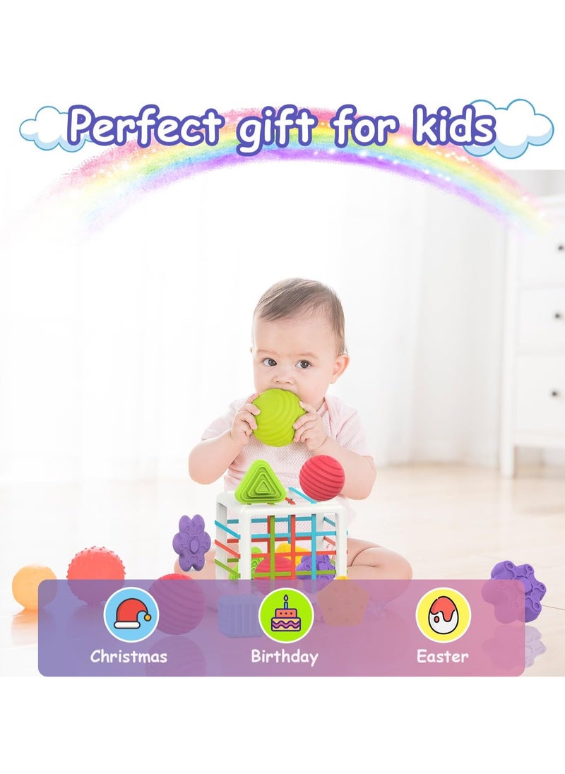 ORiTi - Montessori Toys for 1 Year Old,Baby Sorter Toy Colorful Cube and 6 Pcs Multi Sensory Shape, Toddler Developmental Learning Toys Birthday Gifts,Baby Toys 6-12-18 Months - Image 1