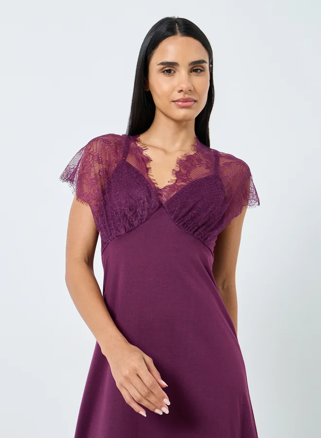 Styli Styli Galloon Lace Trim Strap Overlay Nightdress
