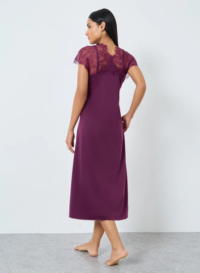 Styli Styli Galloon Lace Trim Strap Overlay Nightdress