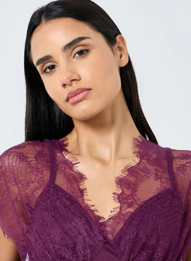 Styli Styli Galloon Lace Trim Strap Overlay Nightdress