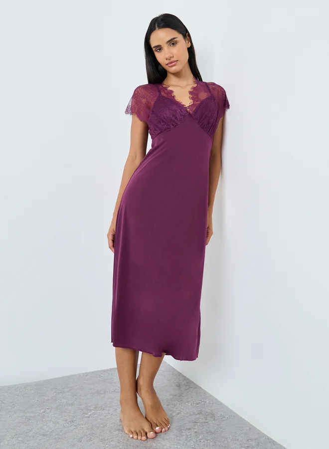 Styli Styli Galloon Lace Trim Strap Overlay Nightdress
