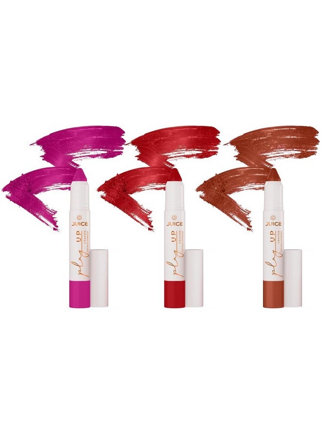 JUICE Play Up Lip Crayon-Play long games with transfer-proof rich color 3pc Combo Set(Endless Petal-MCR07, Red Flag-MCR11, Brown-MCR03) - Image 1