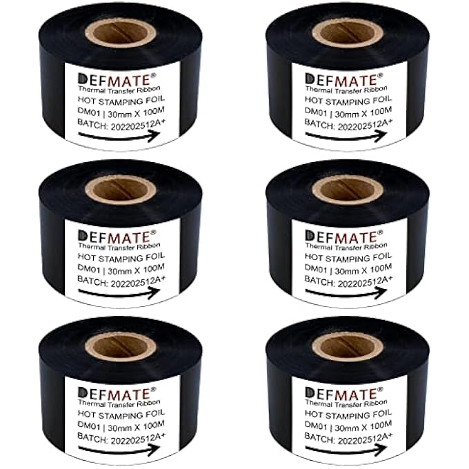 6 ROLLS 30MM X 100M BLACK HOT STAMPING FOIL THERMAL TRANSFER RIBBON RESIN FOR CODER PRINTER MACHINE, BLACK COLOR RIBBON FOR CODING MACHINE - Image 2