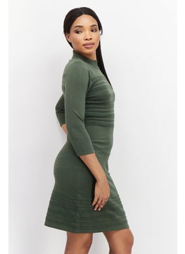 Zero Women Knitted Mini Dress, Olive  - Image 4
