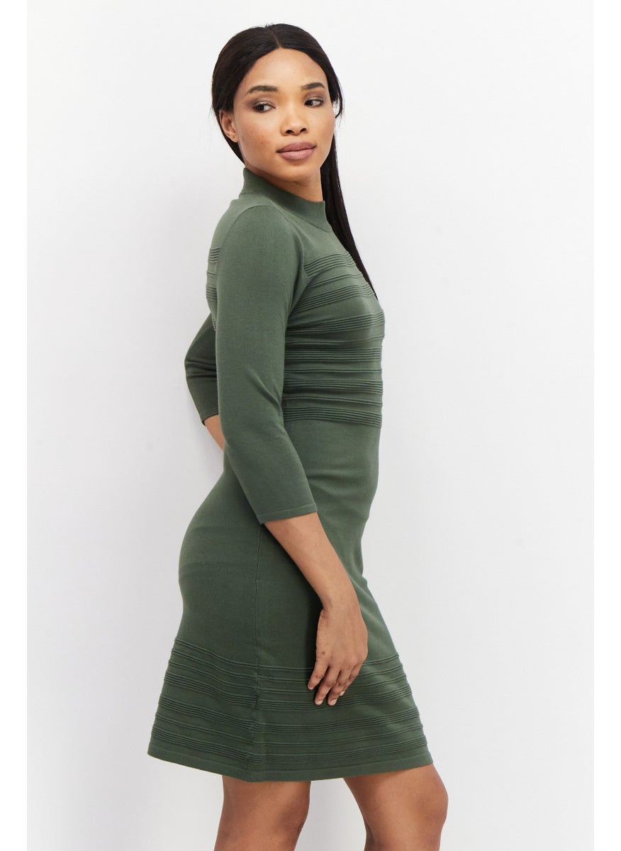 Zero - Women Knitted Mini Dress, Olive - Image 1