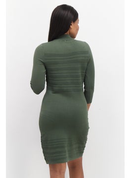 Zero Women Knitted Mini Dress, Olive  - Image 3