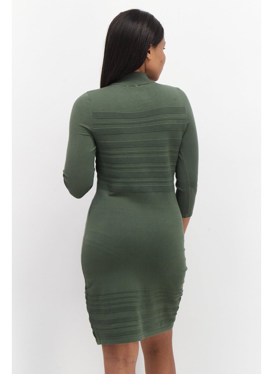 Zero - Women Knitted Mini Dress, Olive - Image 1