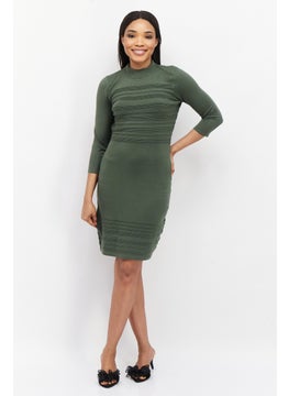 Zero Women Knitted Mini Dress, Olive  - Image 2