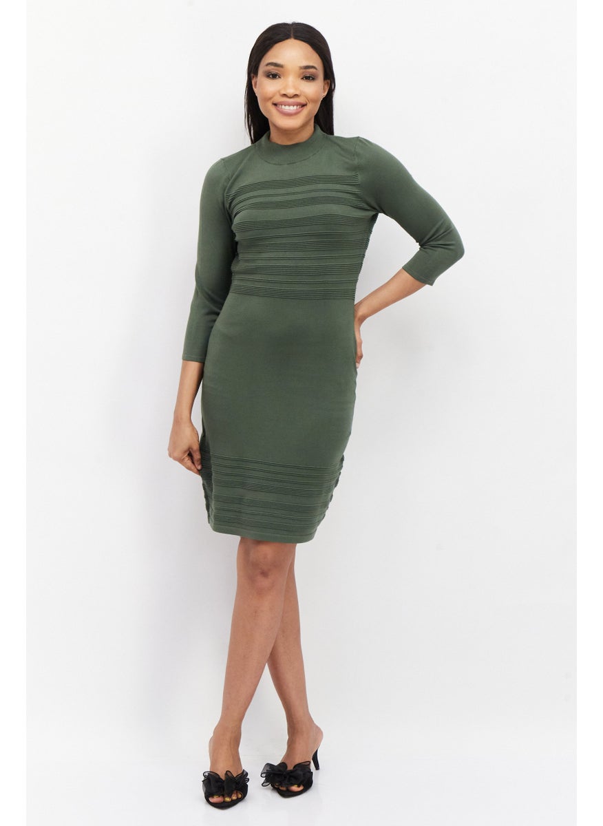 Zero - Women Knitted Mini Dress, Olive - Image 1