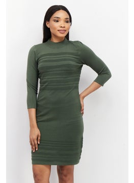 Zero Women Knitted Mini Dress, Olive  - Image 1
