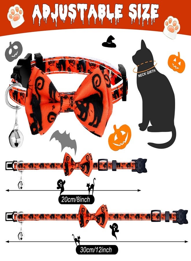 Tondiamo 8 Pcs Halloween Cat Collar Breakaway with Bell Adjustable Kitten Collar Bow Tie Cat Collar Skull Pumpkin Spider Witch Pet Collars for Puppy Cats Dog Holiday Costume - Image 3