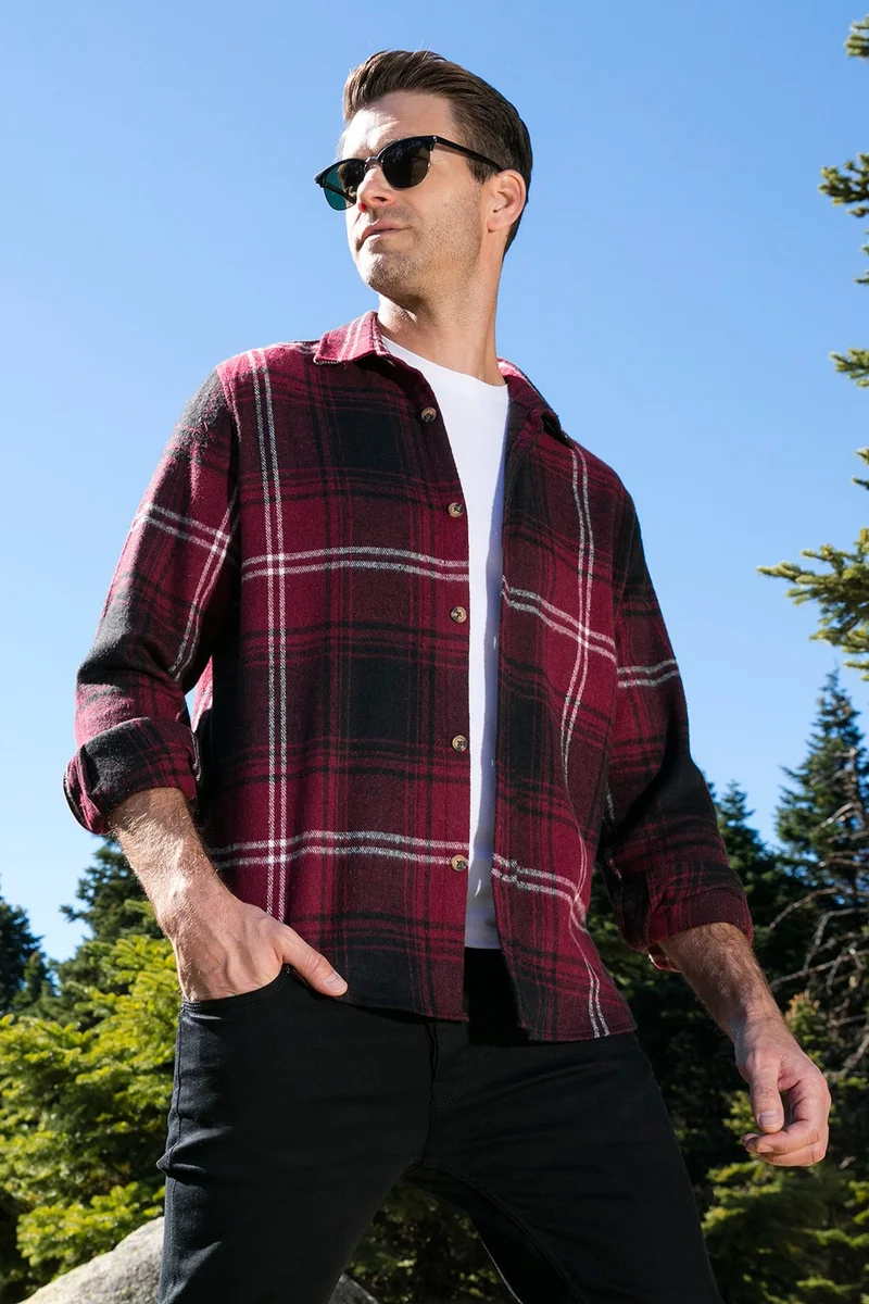 بوراتي Plaid Long Sleeve Slim Fit Winter Shirt Men's SHIRT CF21W112844